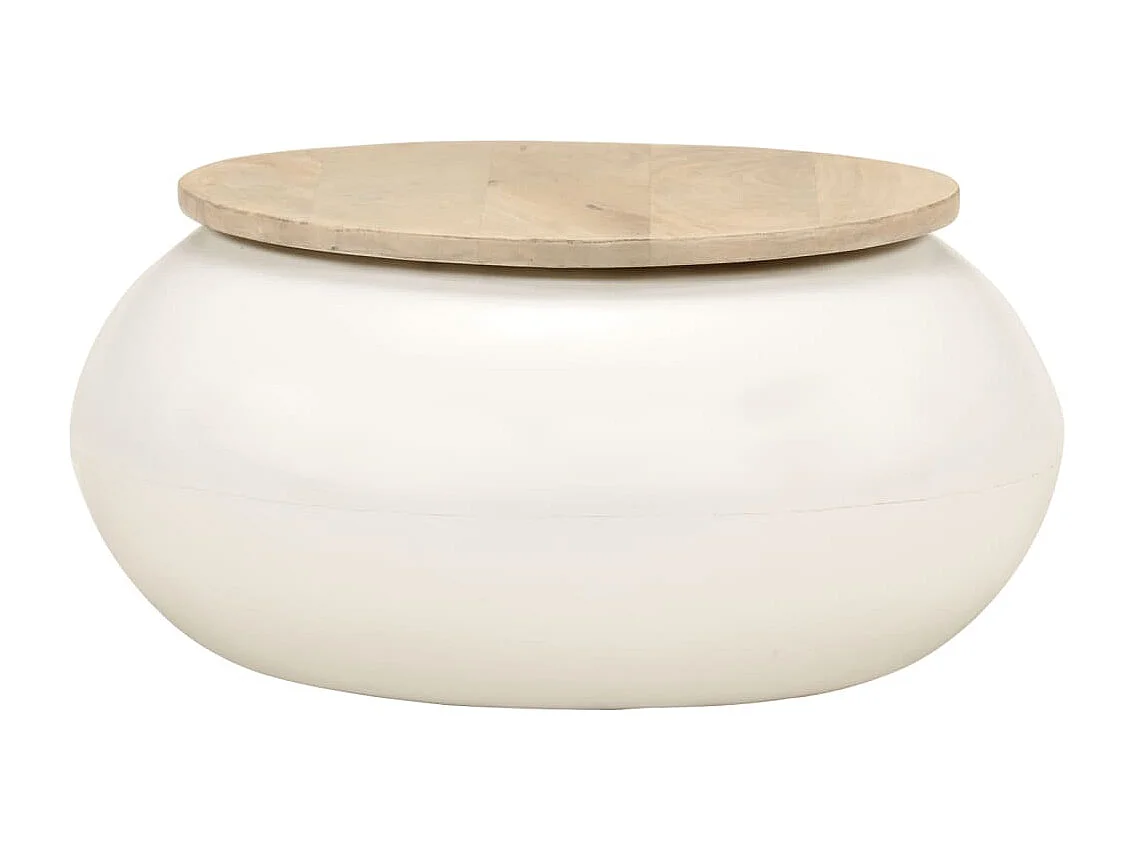 Mesa de centro de madera maciza de mango blanca 51x51x27 cm ES833543