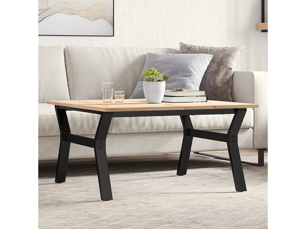 Table basse cadre en Y 90x90x45 cm bois de pin massif et fonte FR71750
