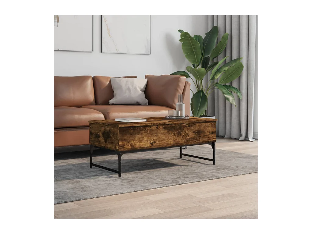 Table basse chêne fumé 100x50x40 cm bois d'ingénierie et métal FR20390