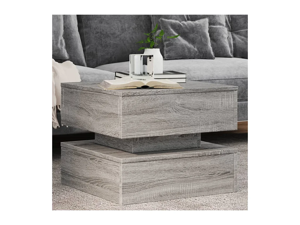 Table basse avec lumières LED sonoma gris 50x50x40 cm FR21697