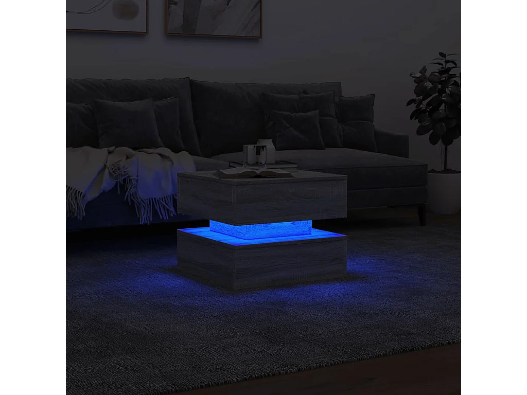 Table basse avec lumières LED sonoma gris 50x50x40 cm FR21697