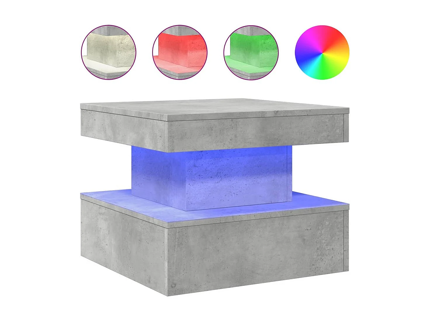 Table basse avec lumières LED gris béton 50x50x40 cm FR68620