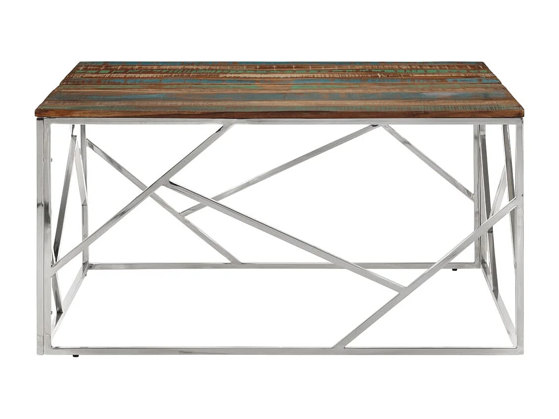 Table basse argenté acier inoxydable/bois massif récupération FR72414