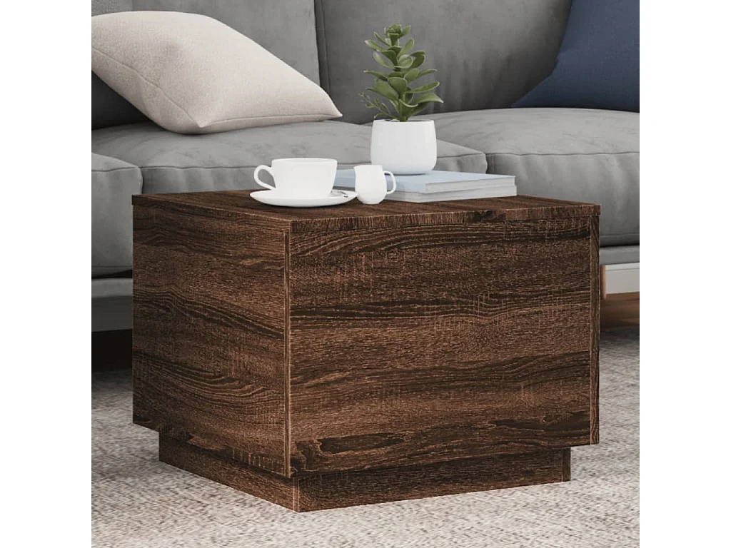 Table basse avec lumières LED chêne marron 50x50x40 cm FR36400