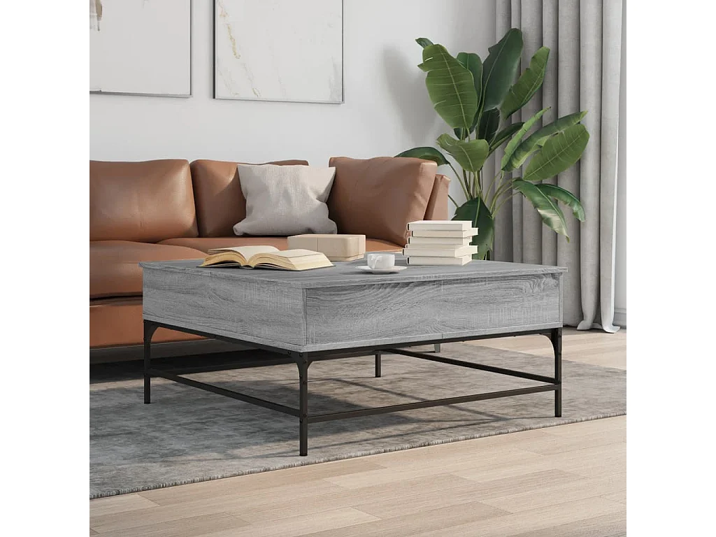 Mesa de centro madera ingeniería metal gris Sonoma 95x95x45 cm ES146593