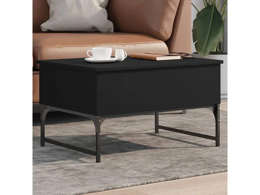 Table basse noir 70x50x40 cm bois d'ingénierie et métal FR88230