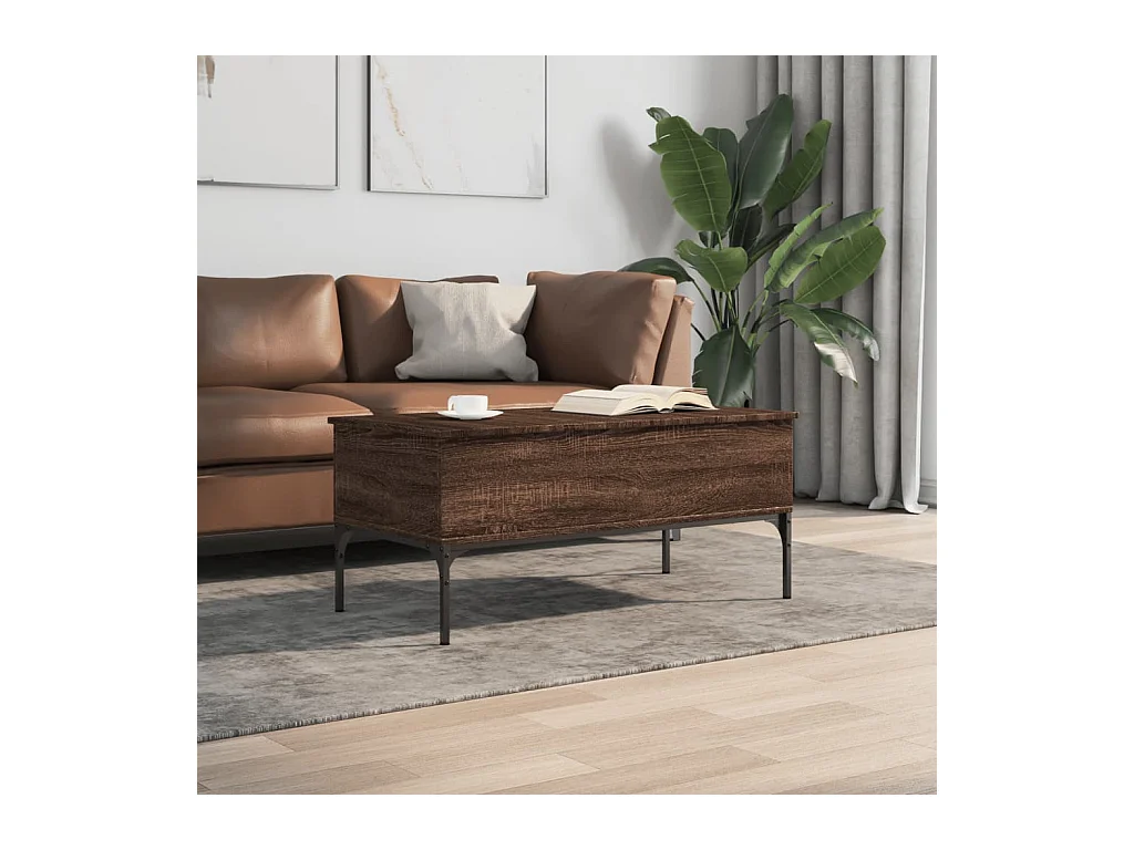Table basse chêne marron 100x50x45cm bois d'ingénierie et métal FR19419