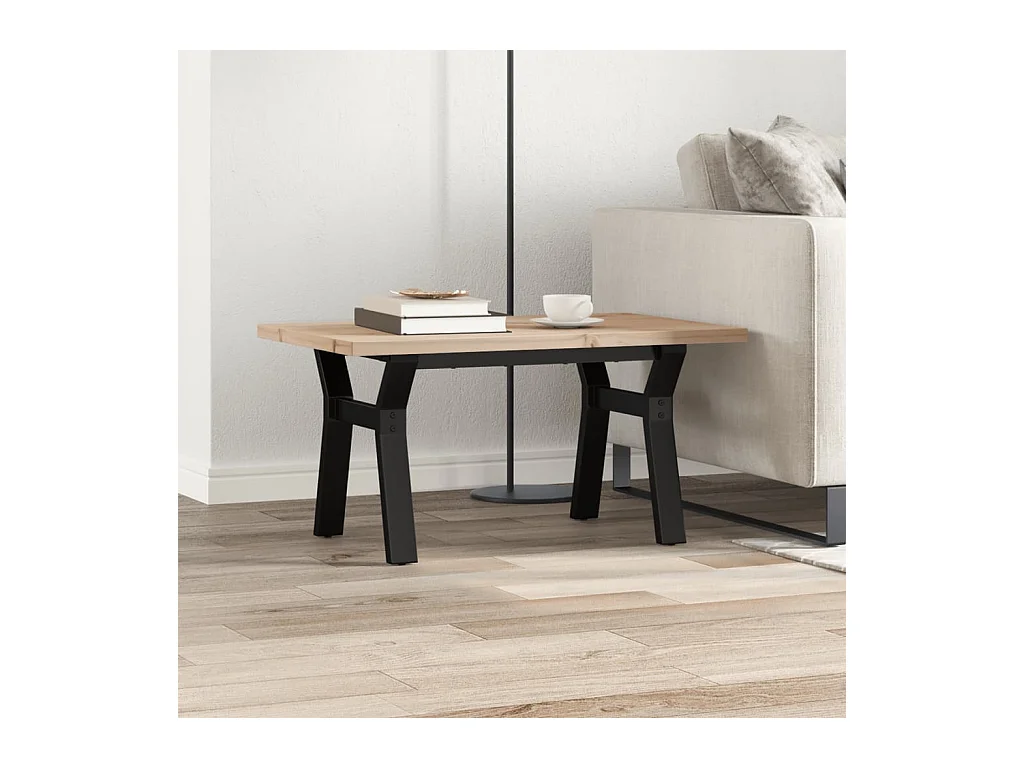 Table basse cadre en Y 80x50x40,5cm bois de pin massif et fonte FR96390