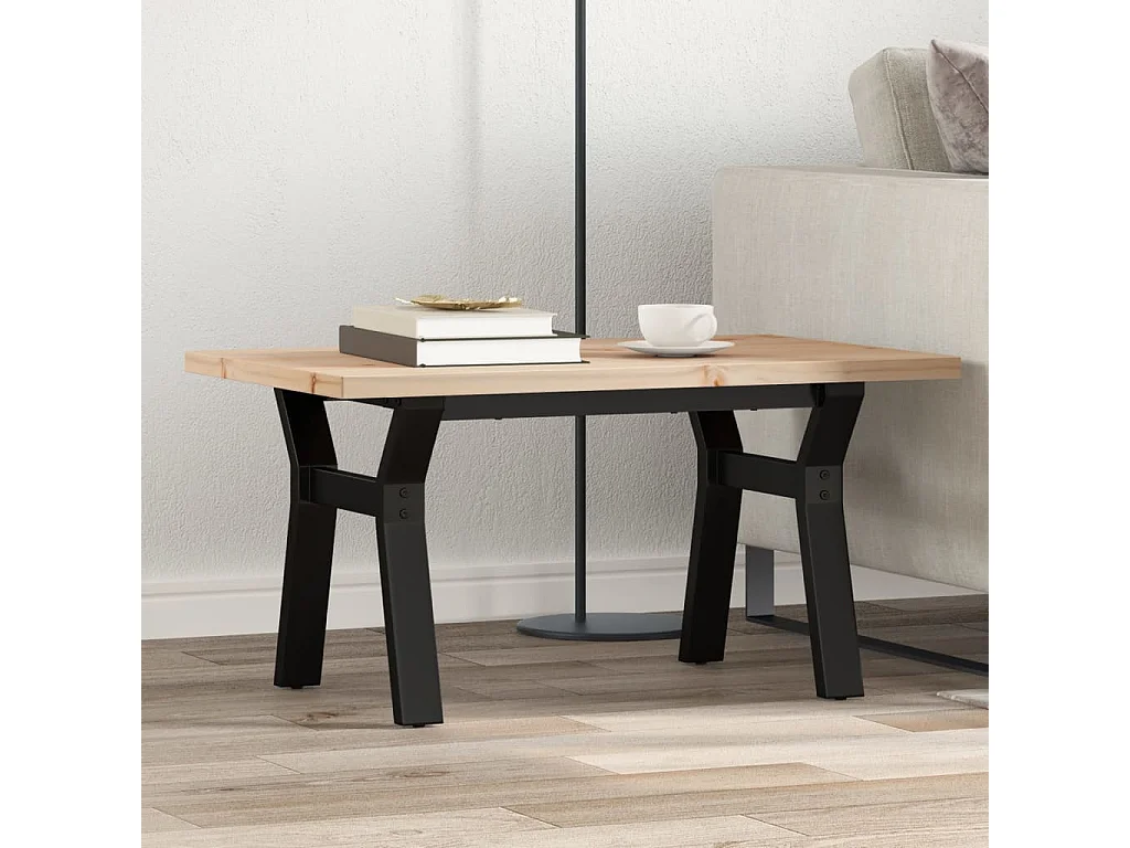 Table basse cadre en Y 80x50x40,5cm bois de pin massif et fonte FR96390
