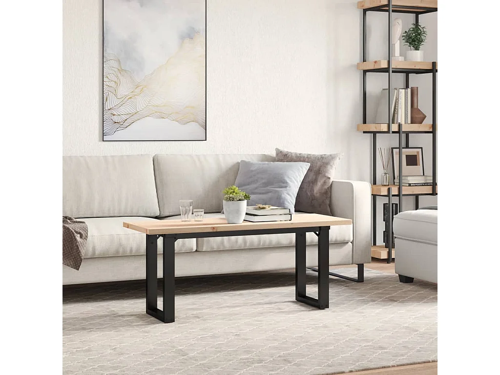 Table basse cadre en O 110x40x45,5 cm bois de pin massif fonte FR99907