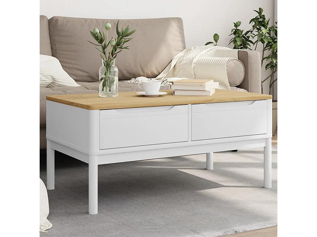 Table basse FLORO blanc 99x55,5x45 cm bois massif de pin FR46633