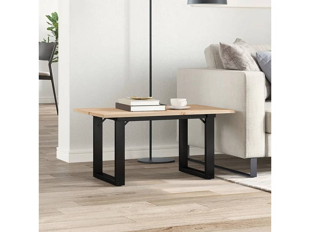 Mesa de centro estrutura em O 80x50x40 cm pinho e ferro fundido PT816545