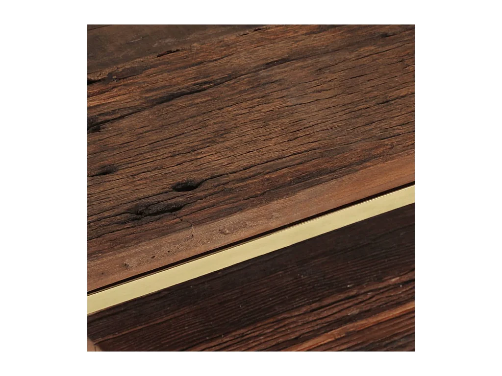 Mesa de centro acero inoxidable madera maciza traviesa dorado ES330107