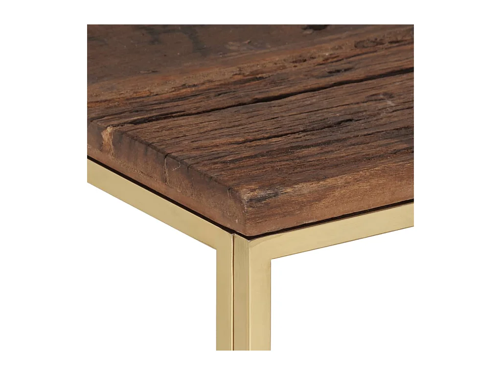 Mesa de centro acero inoxidable madera maciza traviesa dorado ES330107