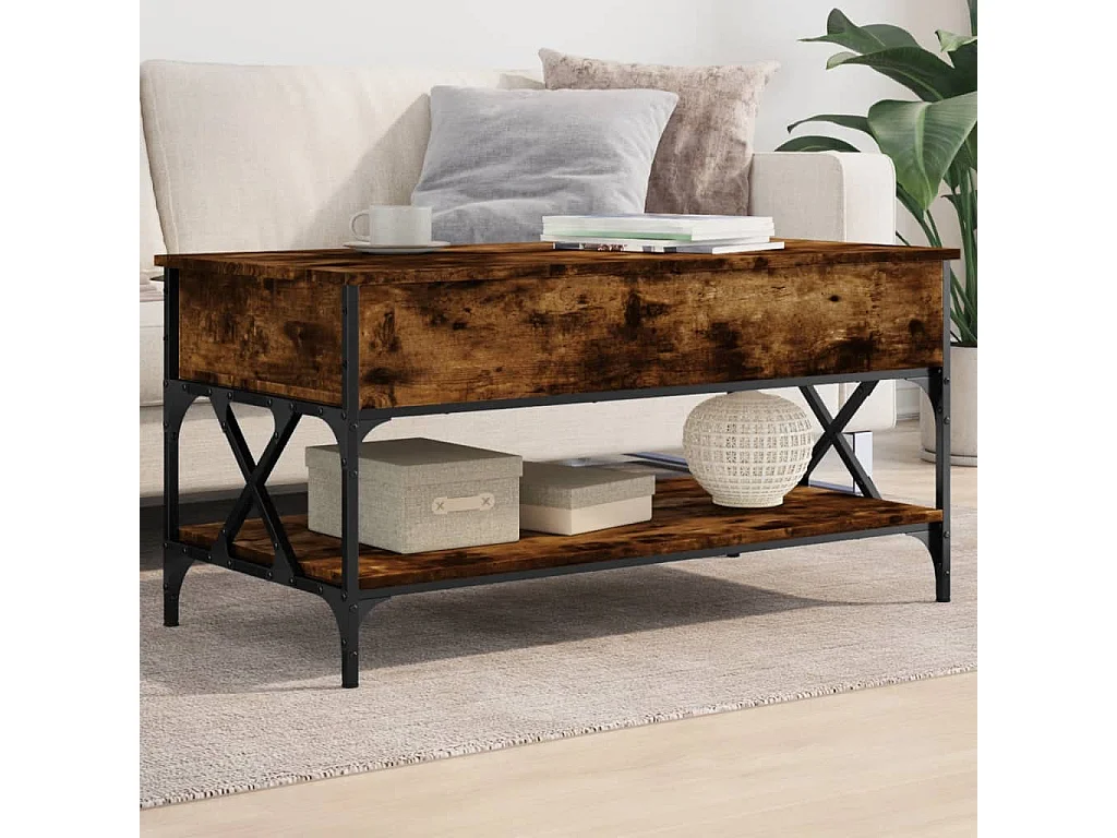 Table basse chêne fumé 100x50x50 cm bois d'ingénierie et métal FR24220