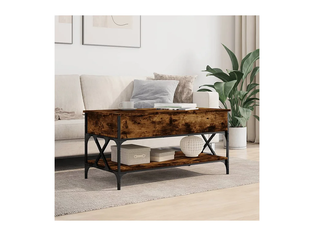Table basse chêne fumé 100x50x50 cm bois d'ingénierie et métal FR24220