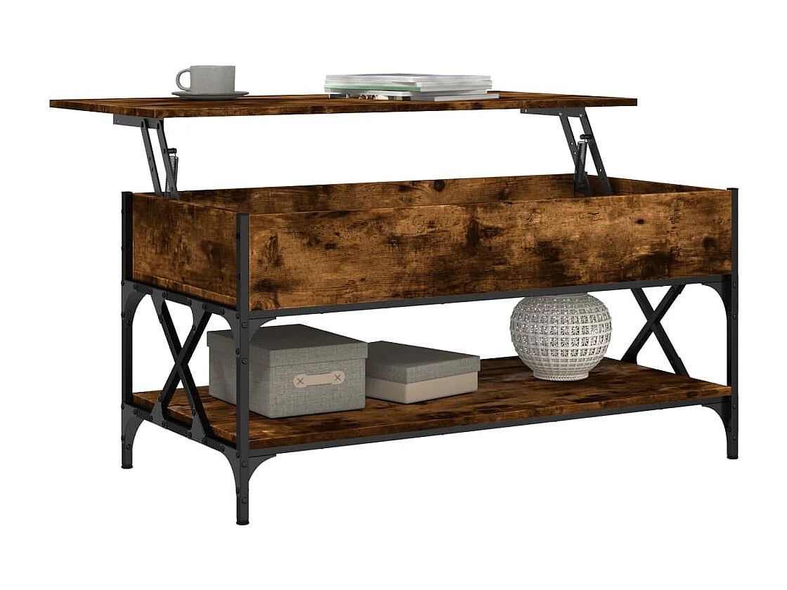 Table basse chêne fumé 100x50x50 cm bois d'ingénierie et métal FR24220