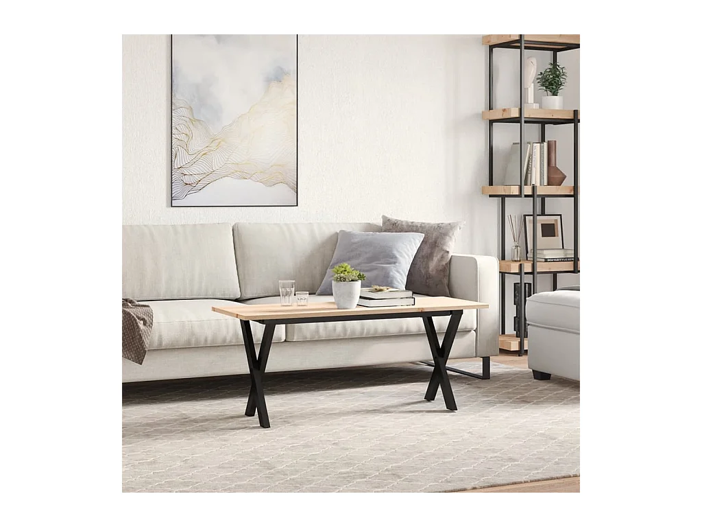 Table basse cadre en X 110x40x45 cm bois de pin massif et fonte FR11448