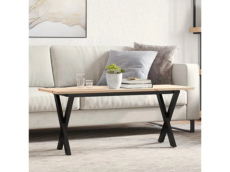 Table basse cadre en X 110x40x45 cm bois de pin massif et fonte FR11448