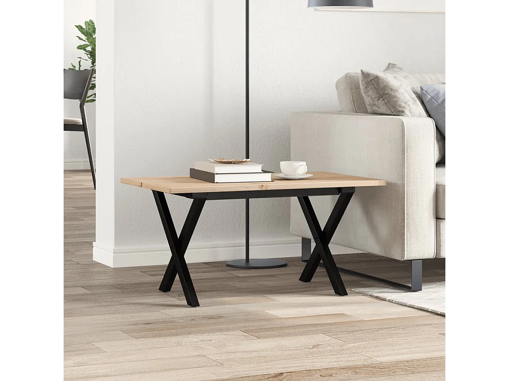 Table basse cadre en X 80x50x40 cm bois de pin massif et fonte FR30305