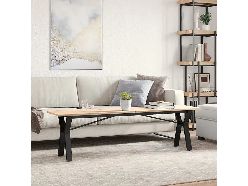 Mesa de centro marco Y madera maciza pino y hierro 160x40x45 cm ES579927