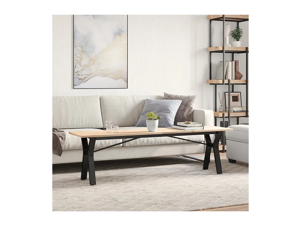 Table basse cadre en Y 160x40x45 cm bois de pin massif et fonte FR59058