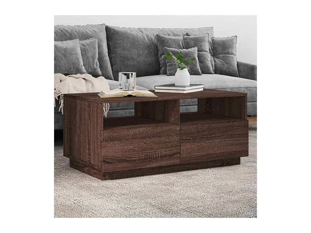 Table basse avec lumières LED chêne marron 90x49x40 cm FR52783