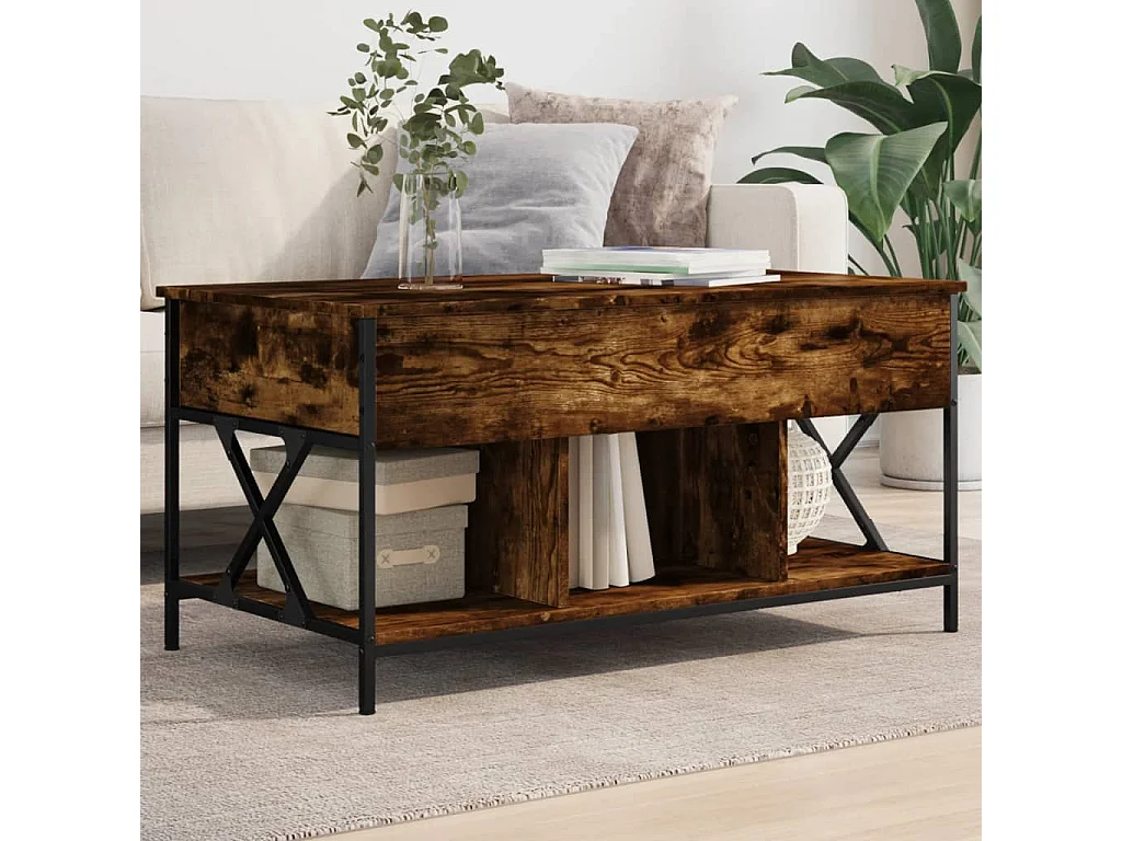 Table basse chêne fumé 100x55x50 cm bois d'ingénierie et métal FR18924