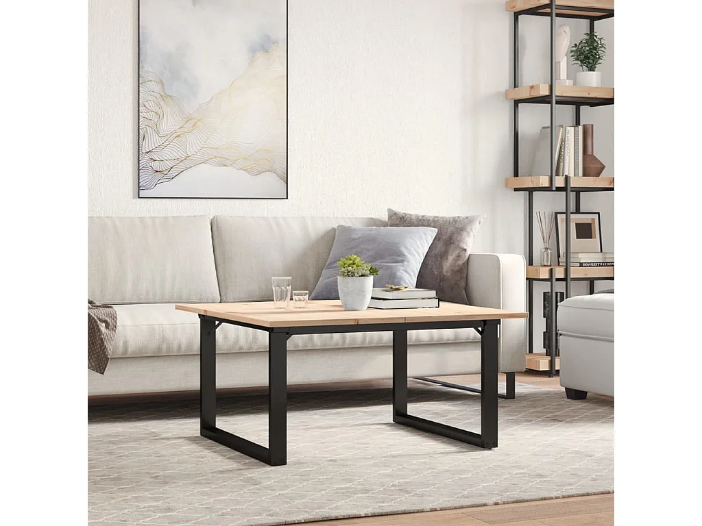 Table basse cadre en O 80x80x45 cm bois de pin massif et fonte FR32869