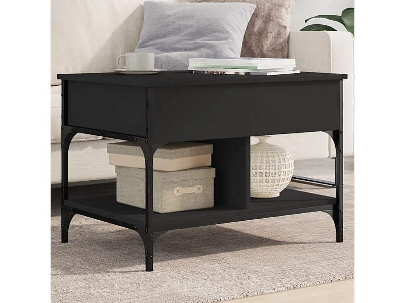 Table basse noir 70x50x50 cm bois d'ingénierie et métal FR37098