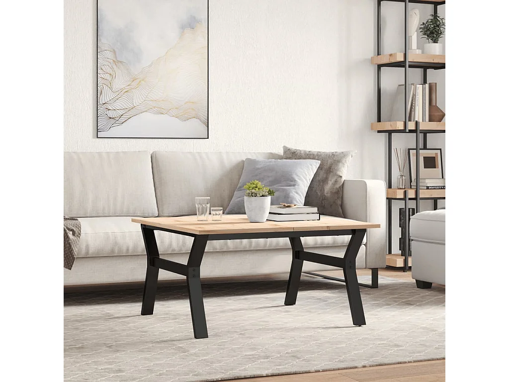 Mesa de centro estrutura em Y 80x80x45 cm pinho e ferro fundido PT389397