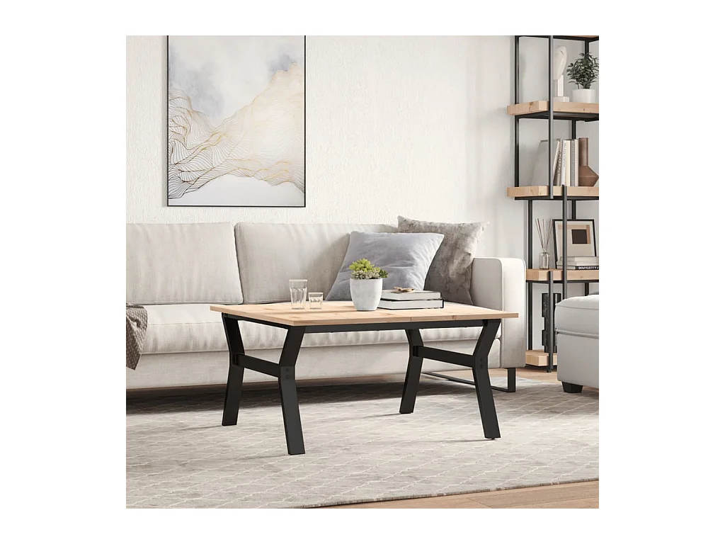 Table basse cadre en Y 80x80x45 cm bois de pin massif et fonte FR44178