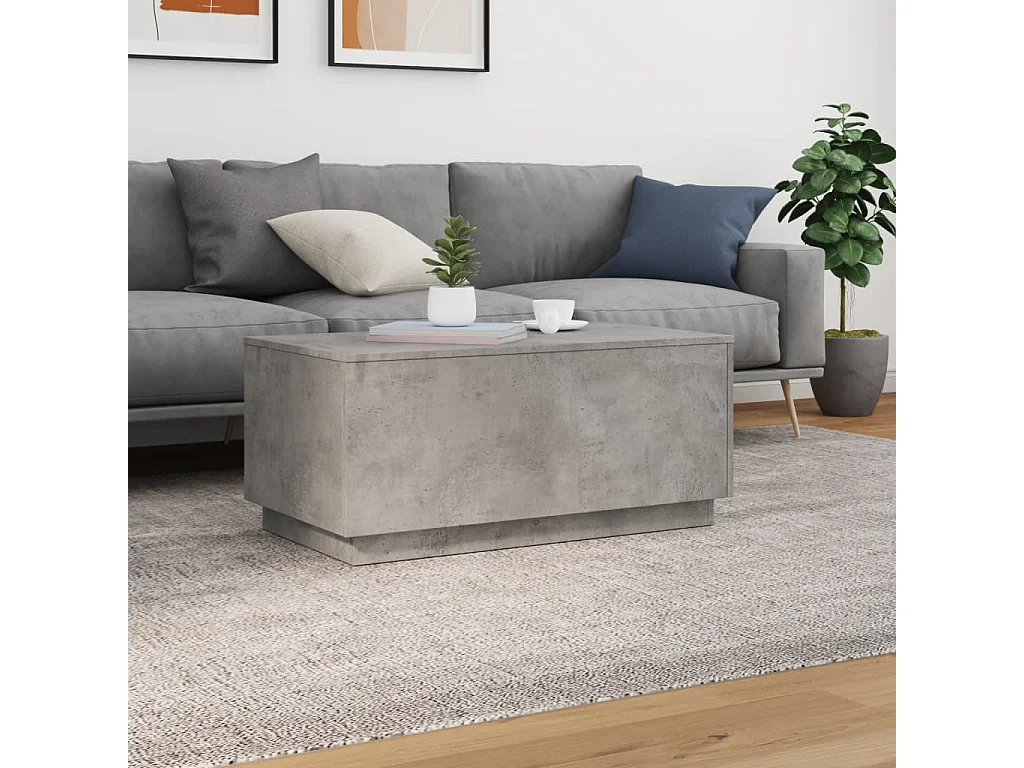 Table basse avec lumières LED gris béton 90x50x40 cm FR88366