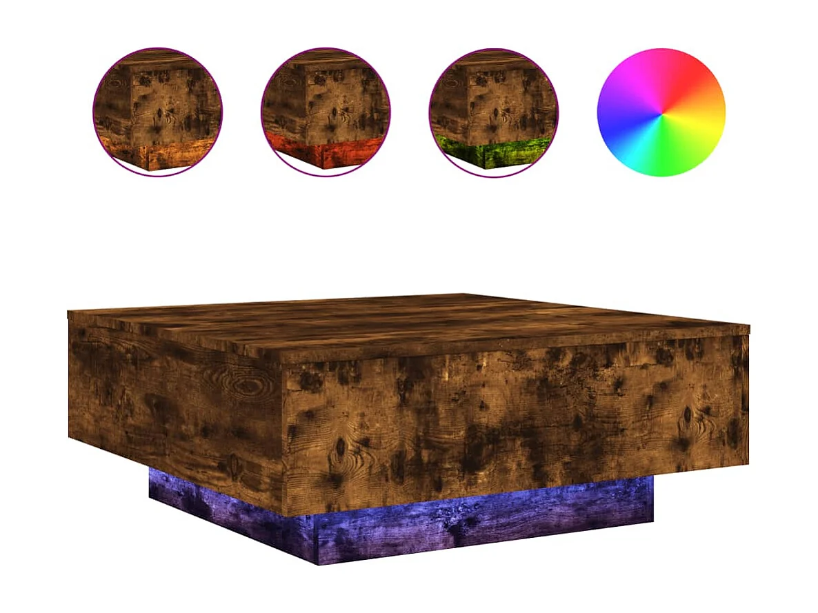 Table basse avec lumières LED chêne fumé 80x80x31 cm FR24612