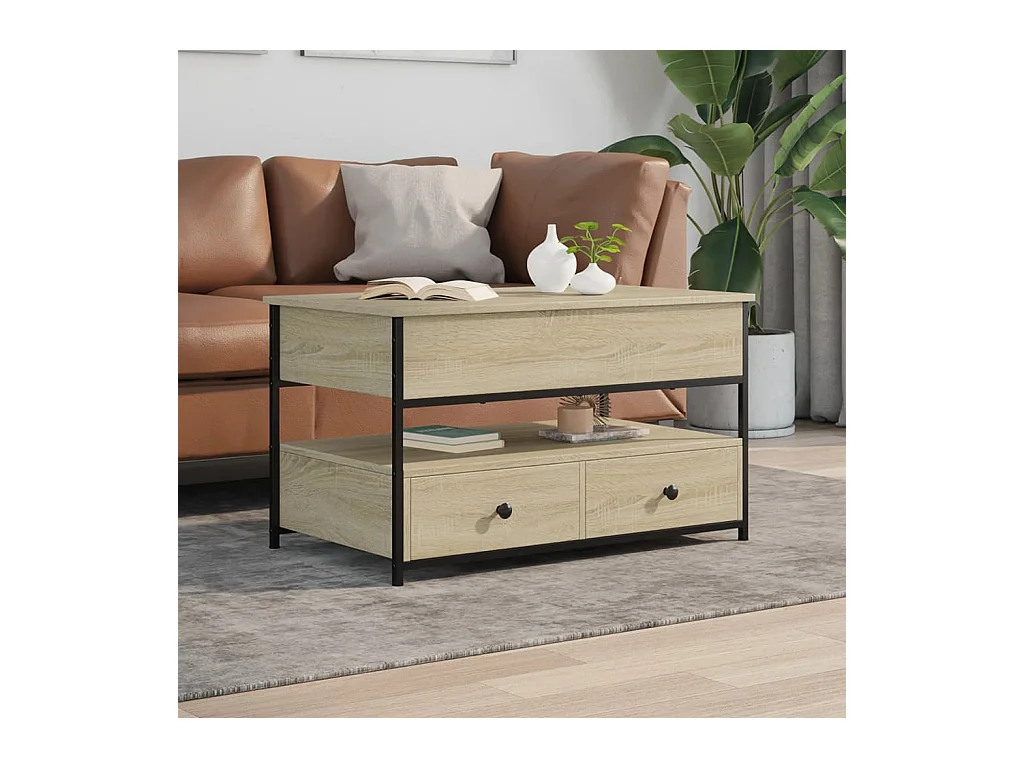 Table basse chêne sonoma 85x50x50 cm bois d'ingénierie et métal FR23643