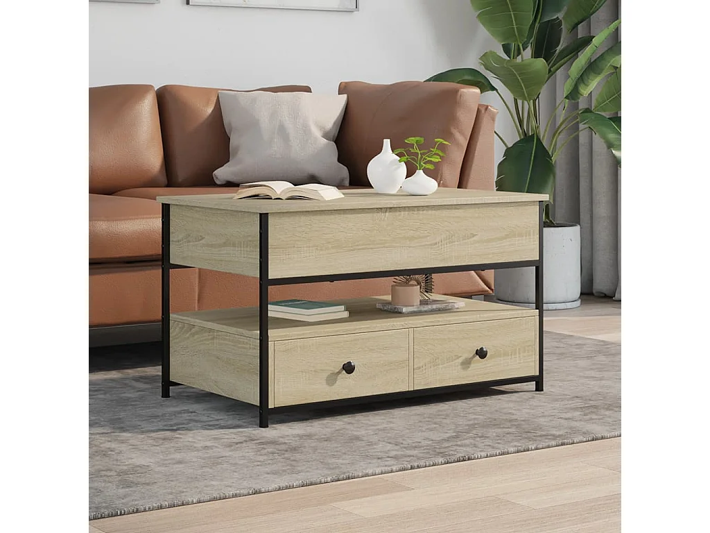 Table basse chêne sonoma 85x50x50 cm bois d'ingénierie et métal FR23643