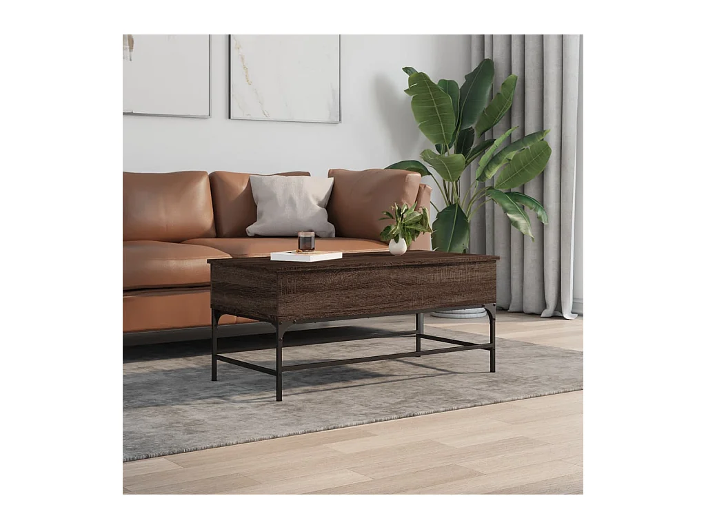 Table basse chêne marron 100x50x45cm bois d'ingénierie et métal FR79999
