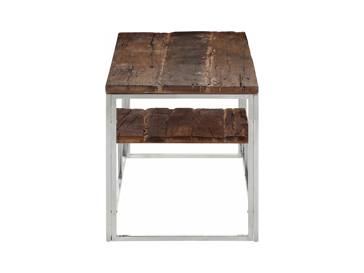 Table basse argenté acier inoxydable et bois de mélèze massif FR72417