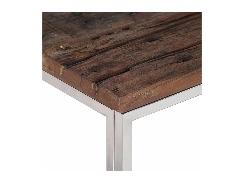 Mesa de centro acero inoxidable madera maciza traviesa plateado ES795933