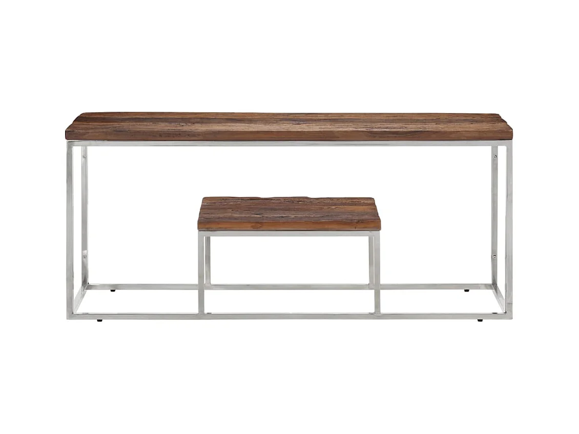 Mesa de centro acero inoxidable madera maciza traviesa plateado ES795933