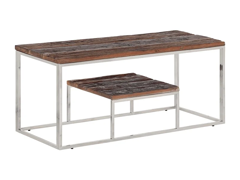 Mesa de centro acero inoxidable madera maciza traviesa plateado ES795933