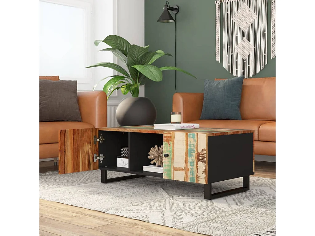 Mesa de centro madera reciclada y contrachapada 100x54x40 cm ES740255