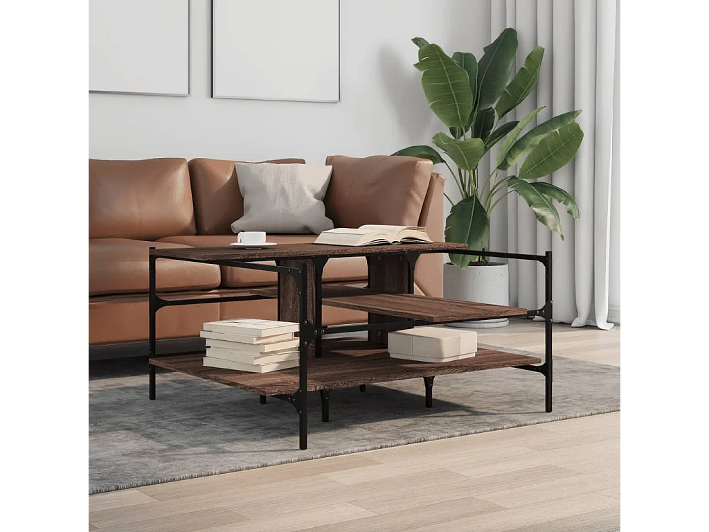 Mesa centro 100x100x48,5 cm derivados madeira carvalho castanho PT389157