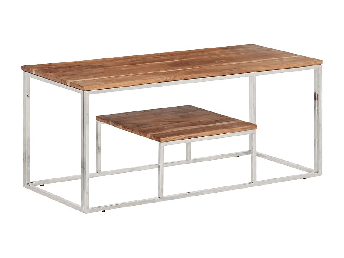 Table basse argenté acier inoxydable et bois massif d'acacia FR60902