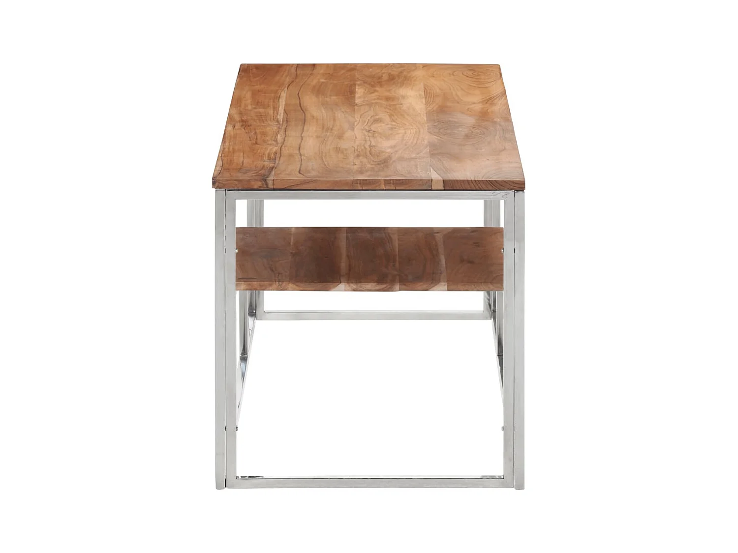 Table basse argenté acier inoxydable et bois massif d'acacia FR60902