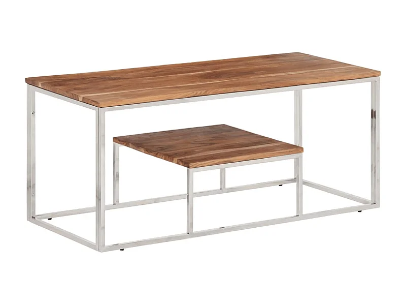 Mesa de centro acero inoxidable y madera maciza acacia plateado ES423522