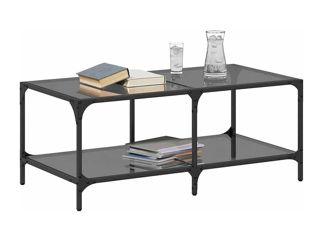 Salontafel met zwart glazen blad 98,5x50x40 cm staal BE647192