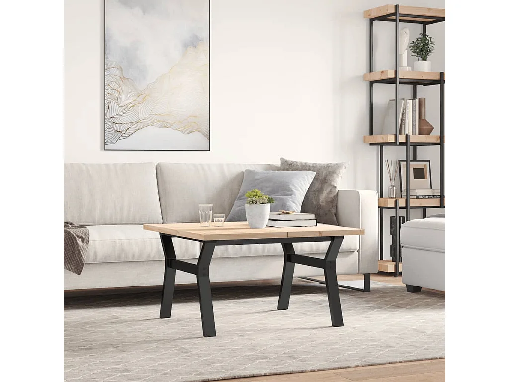 Salontafel Y-frame 80x80x45,5 cm grenenhout en gietijzer BE113455