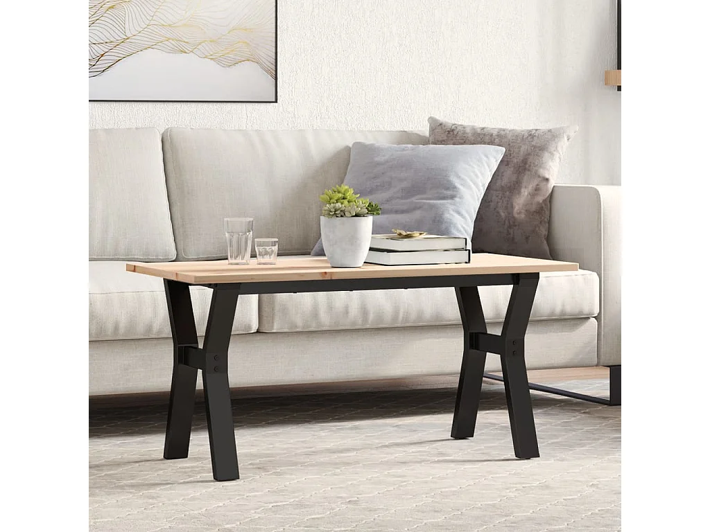 Table basse cadre en Y 100x50x45 cm bois de pin massif et fonte FR96204