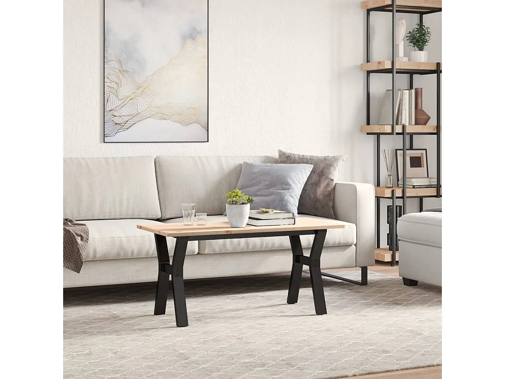 Table basse cadre en Y 100x50x45 cm bois de pin massif et fonte FR96204